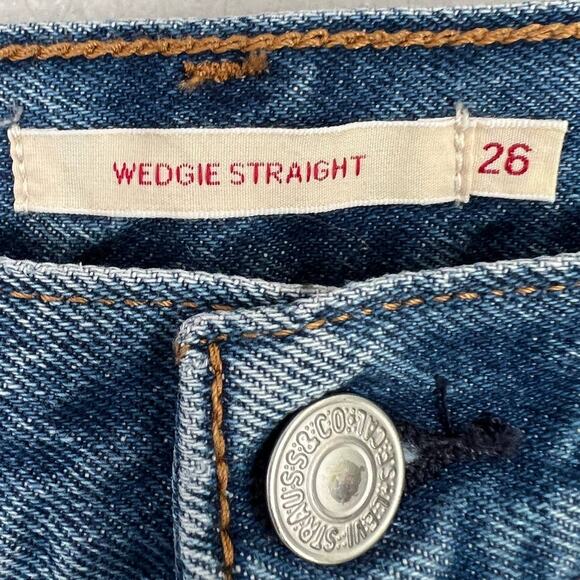 Levis Premium Wedgie Straight Jeans Women's 26 Button Fly Blue Wash Distressed - Picture 11 of 13